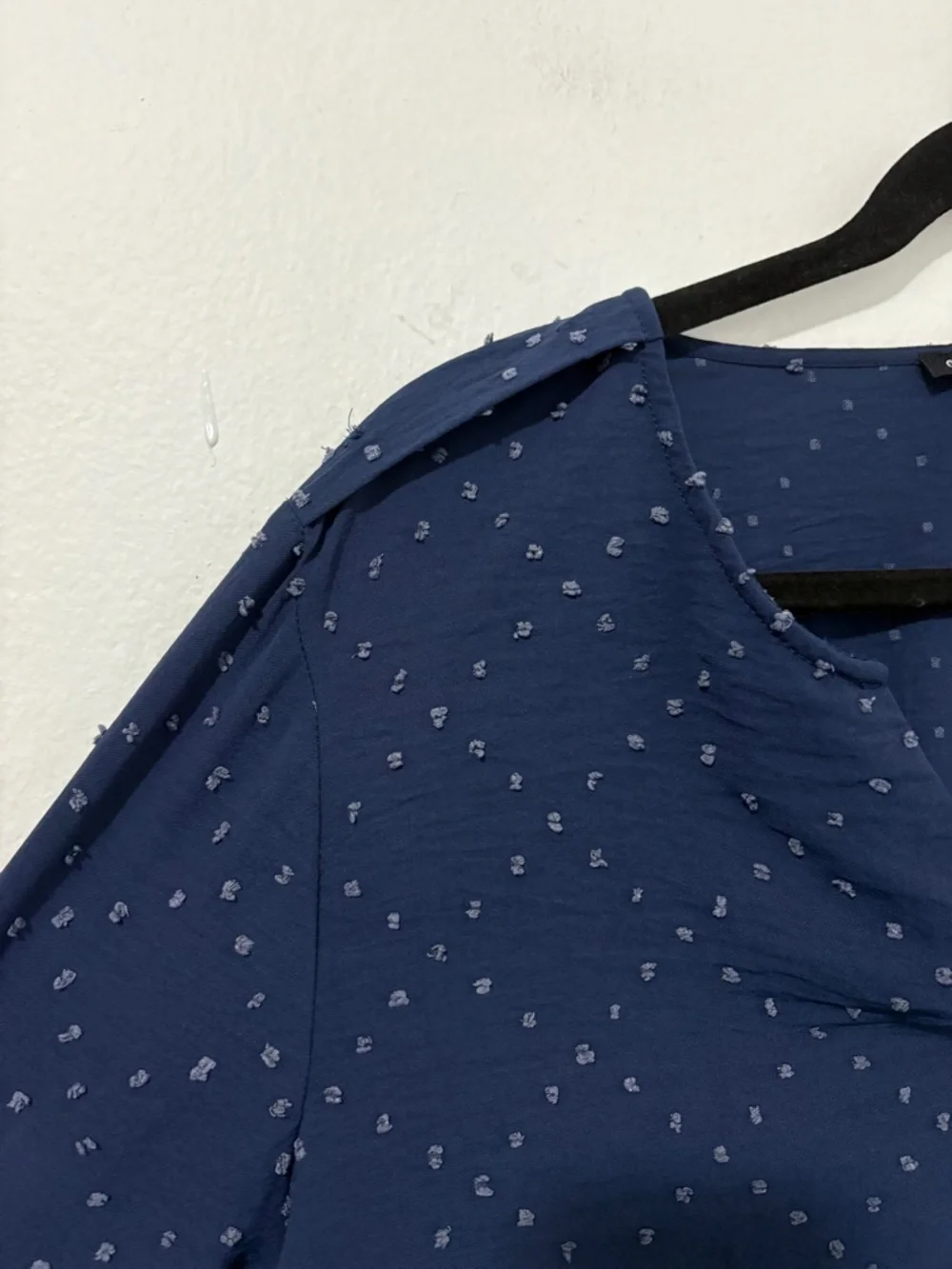 Como Black Swiss Dot Navy Blue Long Sleeve Blouse - size Large